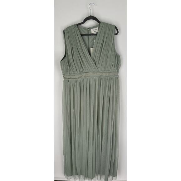 Anaya Bridesmaid V Neck Ruffle Waist Maxi Dress Sage Green Womens Plus Size 18 - Picture 5 of 12